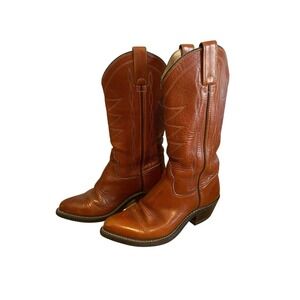 Vintage Double H Womens Size 6B Orange Brown Leather Western Cowboy Boots USA